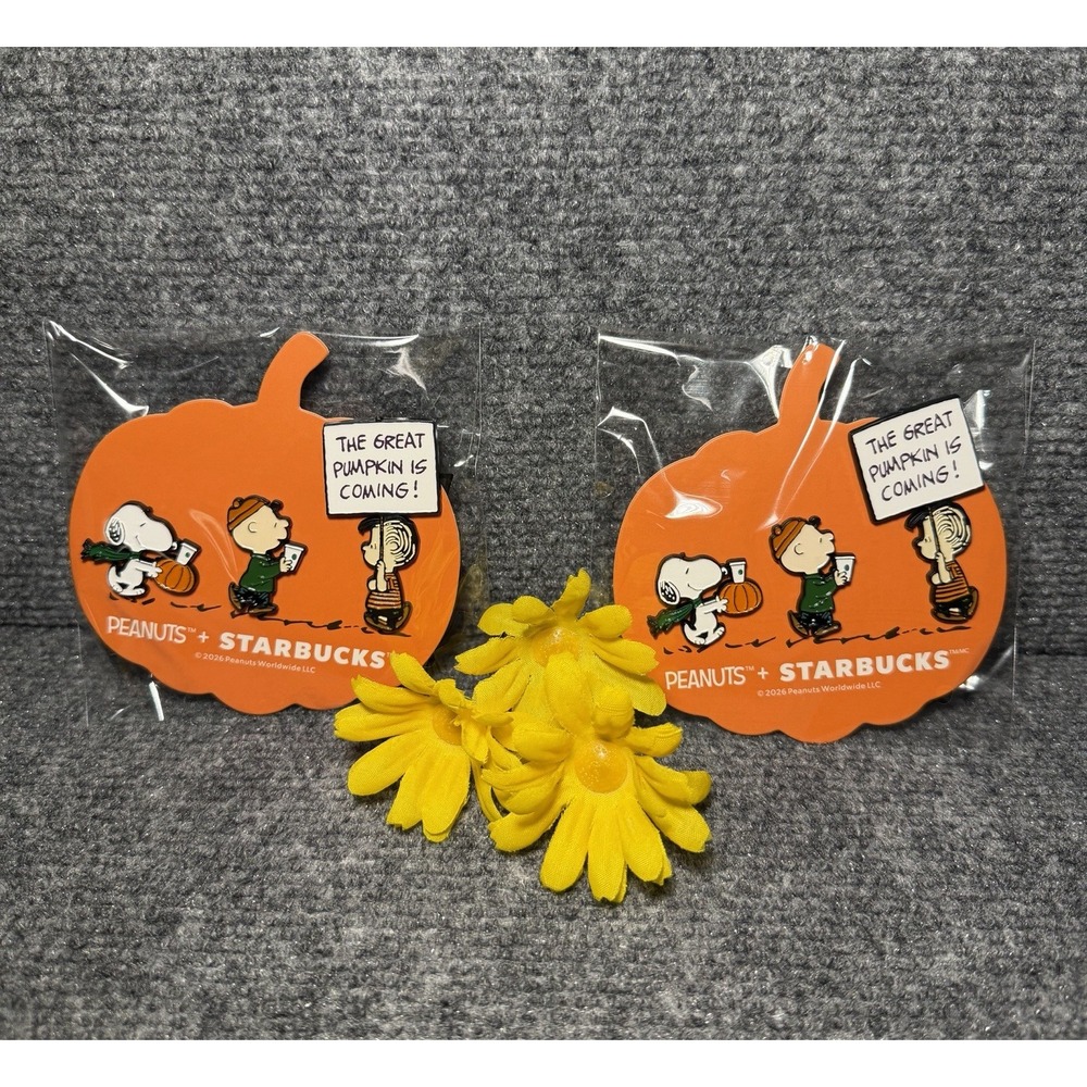 Lot of 2 Starbucks x Peanuts Fall 2026 Enamel Pin Set Snoopy Charlie Brown Linus